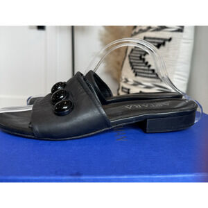 ASTARA Sahara Black Onyx Leather Handmade Slides Heel Sandals Women’s 8M US